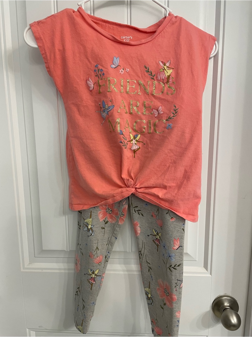 Carter's Coral Knit Top and Gray Floral Legging Set